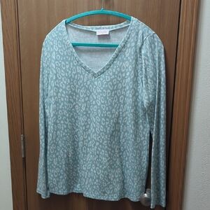 Pink Lily Light Blue Leopard V-Neck Sweater